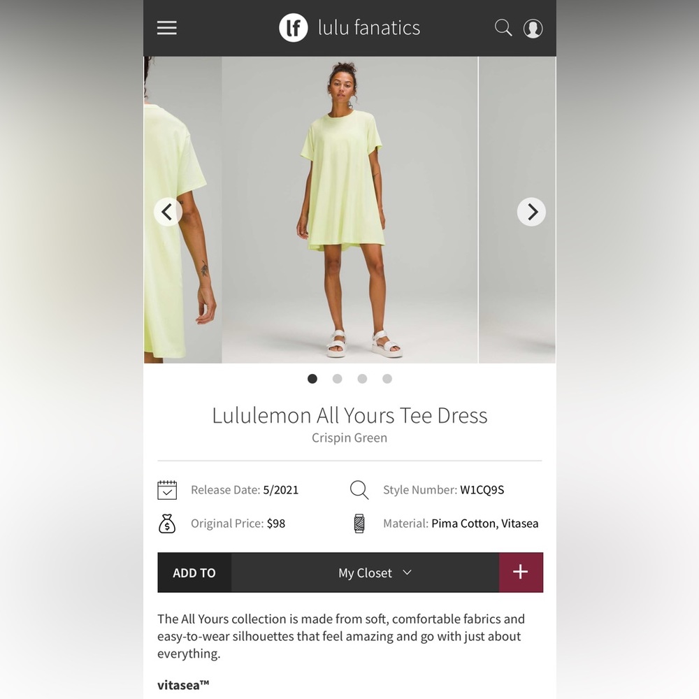NWOT Lululemon All Yours T-Shirt Dress Size 8